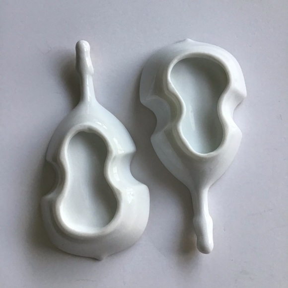 Vintage Floral Bone China Violin Dish PAIR Ring Trinket Gold Rim Vanity Cottage - Picture 7 of 16